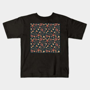 Dragonfly and Orange Leaf Pattern in Retro Kids T-Shirt